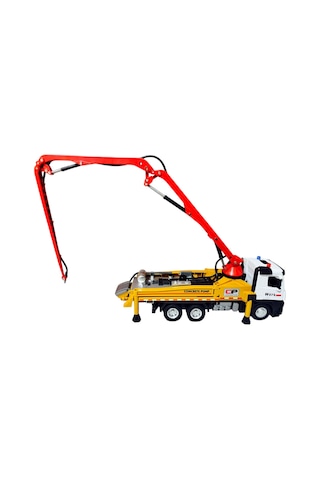 Metal Kabinli Sürtmeli Sesli Ve Işıklı Beton Pompası Kamyon Oyuncak Beton Pompası Sarı - Kırmızı