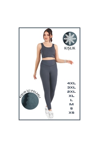Kadın Kışlık Içi Polarlı Yüksek Bel Toparlayıcı Tayt Lacivert Curve High Waist Fleece Winter 1048 Antrasit