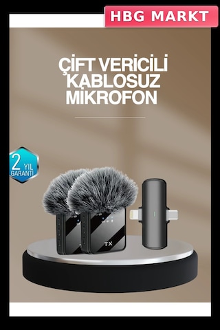2'li Kablosuz Yaka Mikrofonu Type-c Ve Lightning Çok Renkli