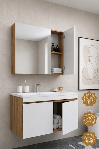 Teta Home Tokyo 100 Cm Mdf Banyo Dolabı Seti Atlantik Çam - Beyaz
