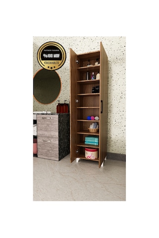 Long I 2 Kapaklı Raflı Çok Amaçlı Dolap Banyo Balkon Kiler Mdf Ceviz