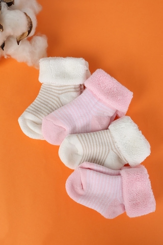 Baby Shez Pamuklu 4'lü Yenidoğan Bebek Kışlık Havlu Çorap Pembe