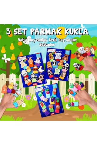 3 Set - 30 Parça Tox Evcil . Vahşi Hayvanlar ve Sebzeler Parmak K.