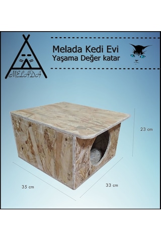 Melada Kedi Evi Dış Ortam Uygun Ahşap Kedi Evi Osb 35x33x23 Cm