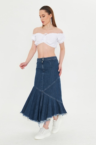 Antrasit Eskitme Yıkamalı Volanlı Etek Antrasit