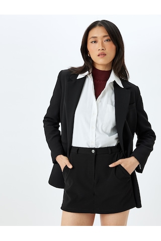 Koton Slim Fit Cepli Mini Şort Etek Siyah 5wak10370ek Siyah