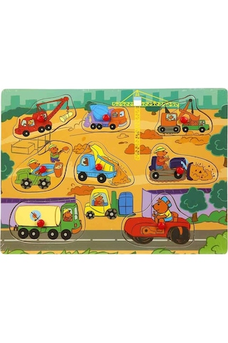 Ahşap Bultak Puzzle İnşaat Araçları 8 Parça