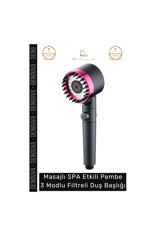 Duşbaşlığı Masajlı Spa Etkili Su Tasarruflu Yüksek Basınçlı Siyah Pembe 3 Modlu Filtreli Duş Başlığ Çok Renkli