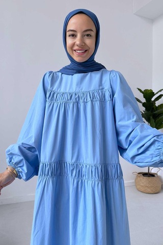 Kahijab Poplin Rahat Elbise - Mavi