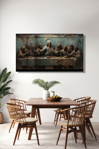 Panoramik Yatay Kanvas Tablo Tekli Salon Ofis Leonardo Da Vinci Son Akşam Yemeği