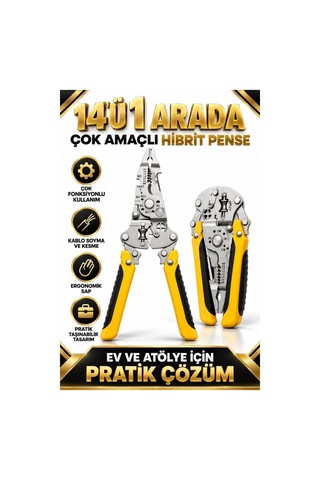 14 Ü 1 Arada Çok Amaçlı Hibrit Pense Kablo Soyma Kesme Crimper Te