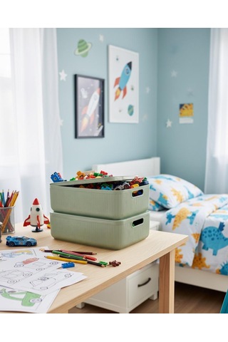 Okyanus Home Linea Smart Box Yeşil 4,5 Lt 2 Adet Kapaklı Çok Amaçlı Saklama Kutusu Yeşil