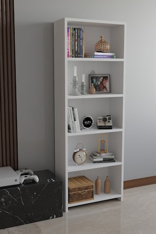 Alpa Ev Mobilya 5 Raflı Kitaplık, Modern Çok Amaçlı Ahşap Ofis, Salon Ve Mutfak Raf Dolabı Beyaz