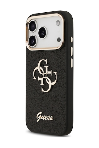 Apple Uyumlu iPhone 17 Pro Kılıf Guess Lisanslı 4g Büyük Metal Logolu Glitter Kapak Siyah Siyah