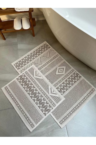 Marina Doğal Pamuklu 2'li Banyo Paspas & Halı Seti 60x100+50x60 Cm - Taş Taş