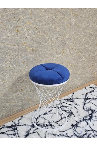 Yuvarlak Beyaz Boyalı Puf Oturak - Bench - Ayak Ucu Oturak - Beya Çok Renki