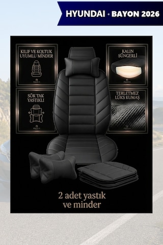 Hyundai Bayon 2026 Uyumlu Lüks Premium Siyah Renk 2 Adet Minder Ve Yastık