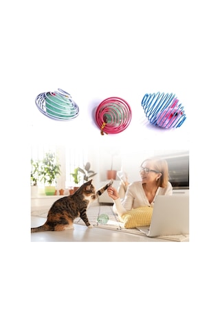 Yusa Stores Yaylı Metal Fareli Kafes Kedi Oyun Topu Sıçrayan Spiral Kedi Topu