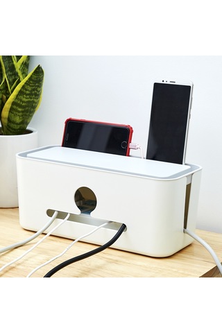 Honmex Plastik Kabloları Düzenleyici Kutusu, Beyaz Kutu Gri Kapak, Kablo Giriş-çıkış Açıklarıyla Tidy Ve Kolay Şarj