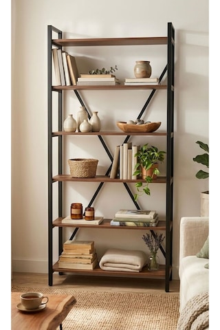 180x90 Metal Kitaplık- 5 Raflı Ekonomik Modern Ev Ofis Kitaplığı Siyah