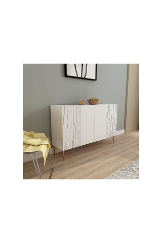 Alben 120 Cm Konsol, Tv Ünitesi, Çok Amaçlı Dolap Beyaz-altın Beyaz-altın