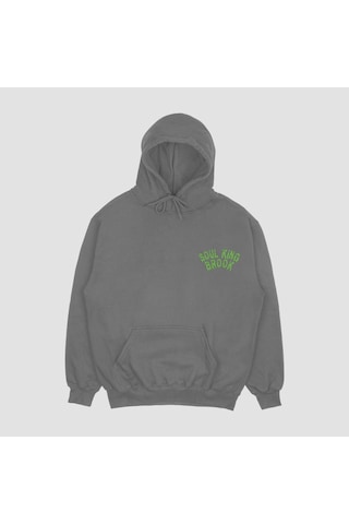 Unisex Gri Brook Baskılı Hoodie Oversize Kapşonlu Sweatshirt Gri