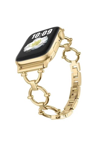 Apple Watch Uyumlu Metal Bileklik Saat Kordonu - Gold Paslanmaz Çelik Ayarlanabilir Kayış