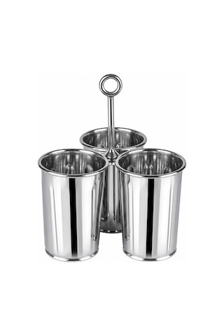 The Mia Krom 3 Bölmeli Kulplu Galvaniz Sunumluk 25 Cm Gümüş