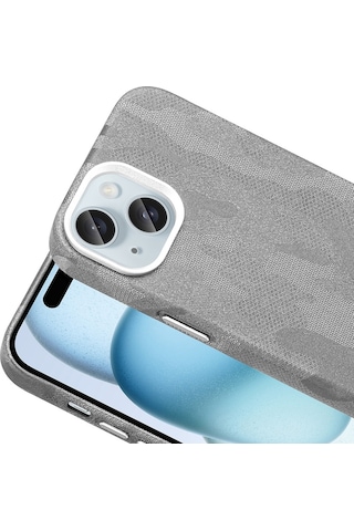 Maks Technology iPhone Uyumlu 15 Kılıf M-safe Şarj Özellikli Kamuflaj Tasarımlı Mkst Sera Sert Pc Kapak - Gümüş