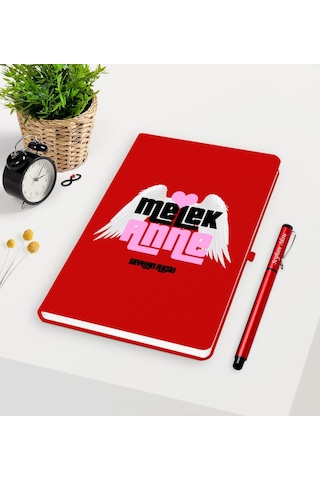 Kişiye Özel Melek Anne Kırmızı Defter Kalem Seti Kırmızı