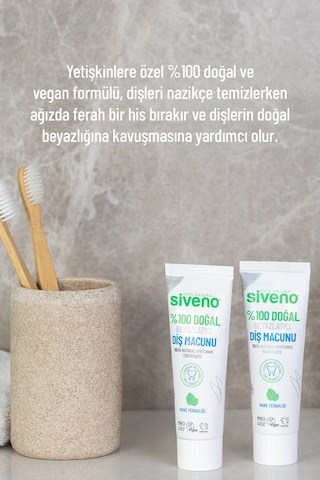 Siveno %100 Doğal Diş Macunu Beyazlatıcı Nane Ferahlığı Florürsüz 65 G