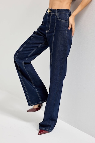 it's basic Kadın İndigo Renk 7s6-50 Straight Fit Yüksek Bel Düğme Detaylı Denim Jean
