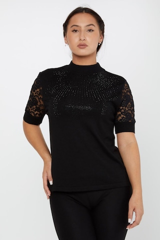 Kazee Kolları Dantel Detaylı Triko Bluz Siyah - 799313730 Siyah