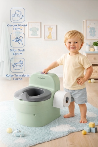 Babyjem Bebeğimin İlk Tuvaleti Sifon Sesli Lazımlık Oturak Soft Yeşil Çok Renkli