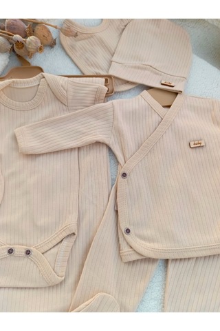 Bilge Trend Erkek Bebek Bej Natural 7 Parça Hastane Çıkışı , Zıbın Seti Bej