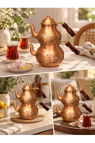 Aura Copper Ağır El İşlemeli Kalın Bakır Çaydanlık Takımı 1,2 Mm 27 Cm Bakır Mat/ac-cy-031