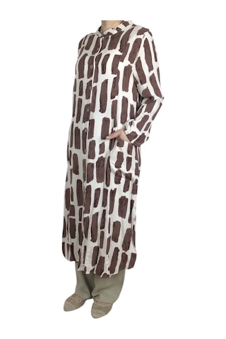 Kadın Önden Düğmeli Cepli Uzun Tunik Gömlek Vizon