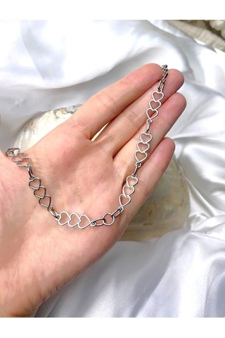 Aşkın Zinciri Gümüş Kaplama Kalp Zincirli Kolye Çok REnkli