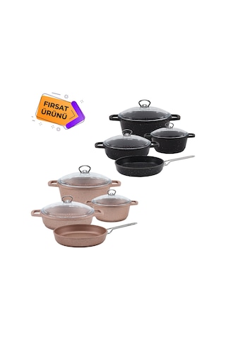 Meşeler Lisa Granit Döküm 7 Parça Tencere Seti Siyah