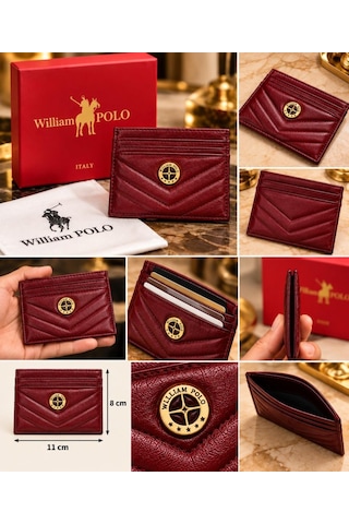 Williampolo Anka Hakiki Deri Unisex Kartlık-ince Tasarım Bordo