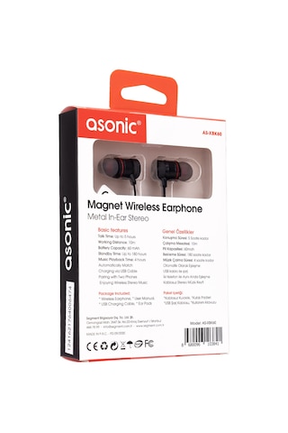 Asonic AS-XBK60 Bluetooth Mıknatıslı Kulak İçi Kulaklık
