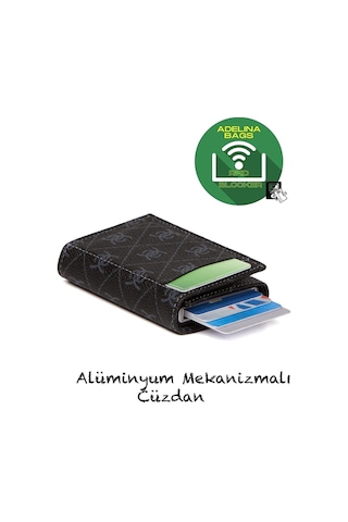Adelina Bags Unisex Rio Mekanizmalı Otomatik Kızaklı Kartlık Cüzdan Siyah