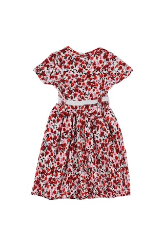 Çiçek Desenli Kemerli Kız Bebek Elbise Kırmızı Bipamuk 001