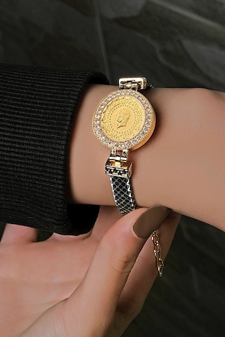 Kauçuklu Simli Çeyrekli Bileklik Sarı Altın