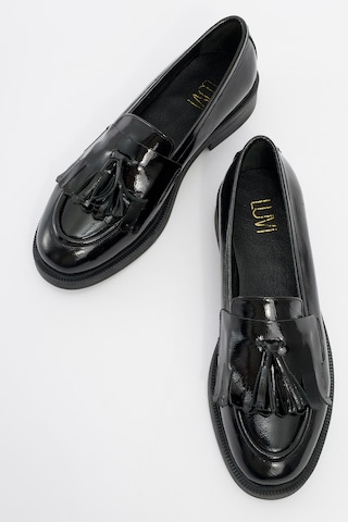 Luvishoes Luvi Shoes Milina Siyah Rugan Püsküllü Hakiki Deri Kadın Loafer Ayakkabı Siyah
