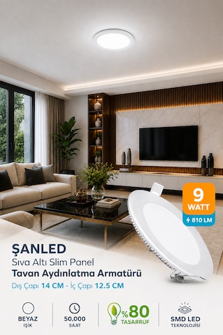 9w Tasarruflu Led Yuvarlak Beyaz Işık Sıva Altı Slim Panel 4 Adettir