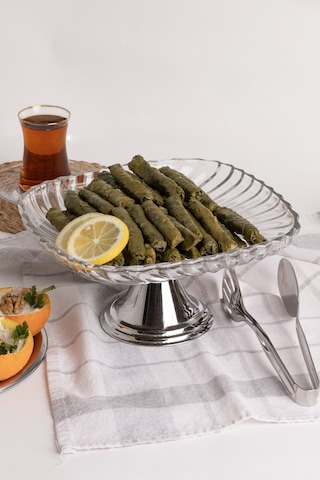 Gümüş Ayaklı Kare Cam Sunumluk Kase, Sarma, Dolma, Salata, Meyve, Ve Pasta Sunum Stantı, Çeyizlik Gümüş