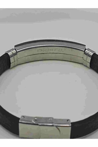 Deri Kordonlu Çelik Erkek Thunder Bileklik Siyah - Gümüş