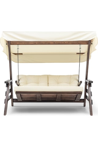 Belek Swing Ahşap Dış Mekan Bahçe Balkon & Teras Salıncağı Krem