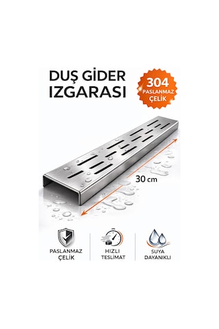 30 Cm Lineer Duş Gider Izgarası 304 Paslanmaz Çelik 5 Cm Genişlik Üst Kanal Izgarası